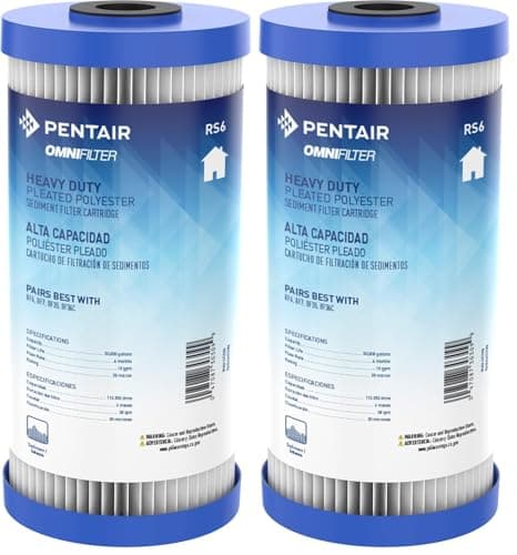 Pentair OMNIFilter RS6 Sediment Water Filter, 10" Whole House Heavy Duty Big Blue Pleated Replacement Cartridge, 10" x 4.5" (Pack of 2)