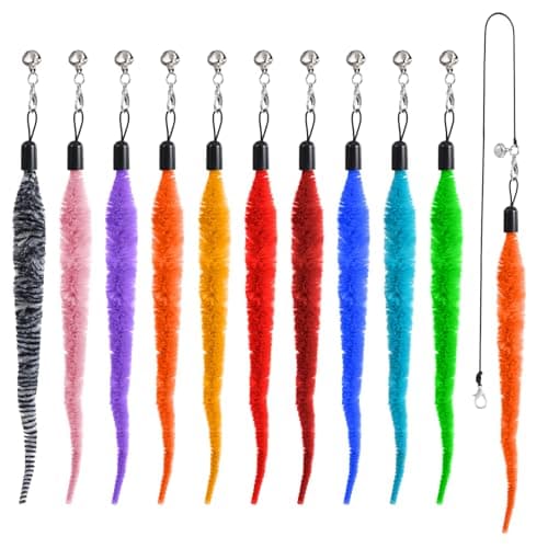 ADLABLD 10Pcs Cat Worm Toy, Cat Wand Toy Accessories, Interactive Cats Wand Replacement Cats Toys Interactivefor Teaser for Kitten