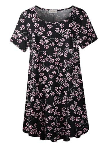 LARACE Floral Tops for Womens Tunic Plus Size Short Sleeve Shirts Loose Fit Summer Clothes Casual Flower Blouses (A-Black40 5X)