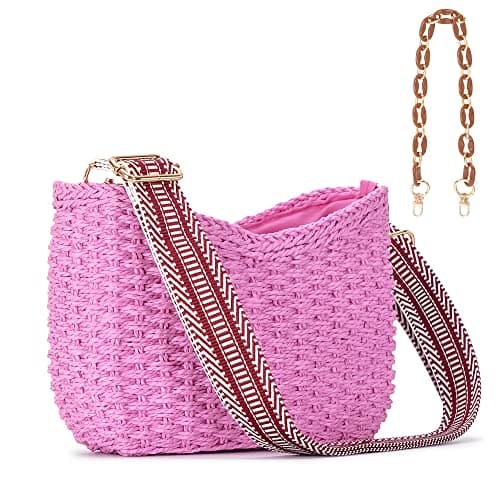 Herald Small Straw Woven Crossbody Bags for Women for Summer Beach (Pink)