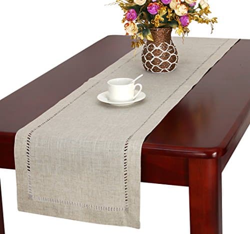 Grelucgo Handmade Hemstitched Natural Rectangle Lace Table Runners (14x90 inch)