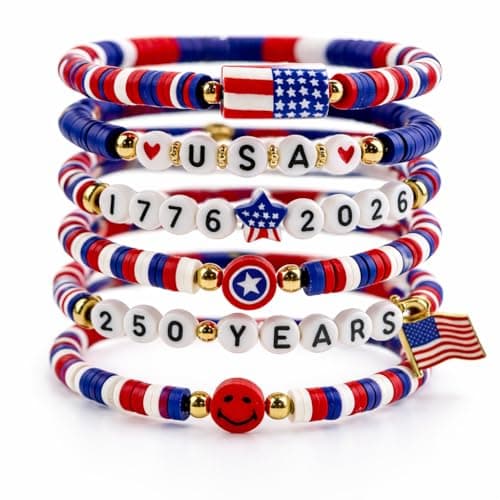 4th of July Outfits for Women - 6 Pack Patriotic 𝐁𝐫𝐚𝐜𝐞𝐥𝐞𝐭𝐬 for 250th Anniversary USA Shirt | 250th Anniversary 1776-2026 USA Merchandise | Fourth of July Accessories Decorations Party Favors