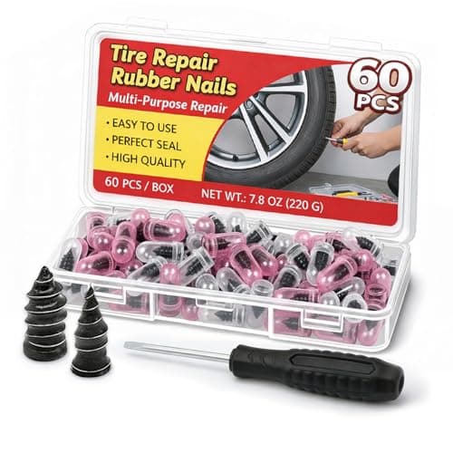 JJBONG 60-Piece tire Repair Screws, 2026 New Vacuum tire Repair Rubber Nail kit, 8-Second Repair, Two Sizes, Suitable for self-Service Screw Fixing of tire Plugs on Trucks, Cars, Motorcycles, etc.1