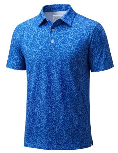 MAGCOMSEN Golf Shirts for Men Short Sleeve Moisture Wicking Casual Print Collared Polo Shirts Sea Blue Wave S