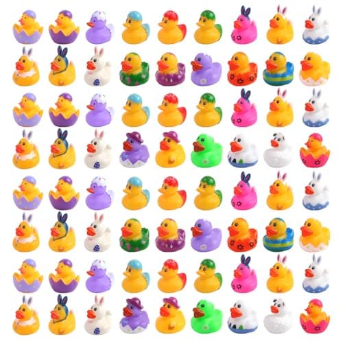 72 Pcs Easter Rubber Ducks, Easter Bag Fillers, Bathtub & Party Favor Toys