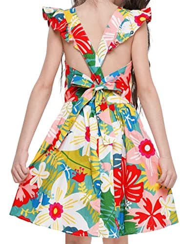 PrinceSasa 2-14 Years 100% Cotton Backless Casual Girls Spring Summer Dress