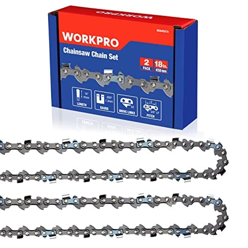 WORKPRO 2-Pack 18 Inch Chainsaw Chain, 3/8"Pitch, 62 Drive Links Wood Cutting Saw Chain for Chainsaw Parts fits Craftsman, Poulan, Echo, DeWalt