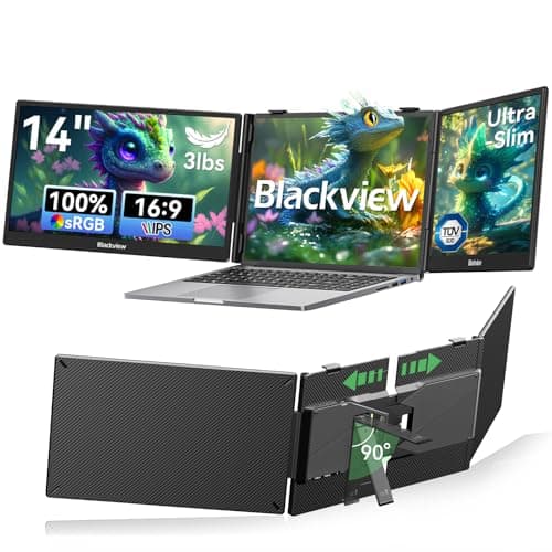 Blackview Laptop Screen Extender, 14" 1080P FHD IPS Triple Portable Monitor, Ultra-Slim Travel Dual Monitor Fit for 13"-17.3" Laptops, USB-C Plug&Play Extended Screen for Windows/Mac/Android/Switch