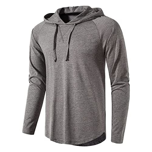 MUSE FATH Mens Lightweight Long Sleeve Active Baseball Hoodie Tee Shirts-Dark Grey-M