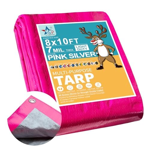 STARPYNG-7 Mil Pink/Silver 8x10 Feet Tarp-Multifunctional Waterproof Tarpaulin-Waterproof, UV Resistant, Rip and Tear Resistant, Poly Tarpaulin with Reinforced Edges for Cover