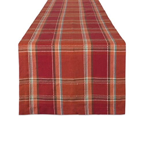DII Thanksgiving & Fall Table Decoration Autumn Farmhouse Plaid, Table Runner, 14x72, Orange Plaid