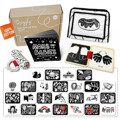 Quiggly High Contrast Baby Toys, Black & White Newborn Play Kit, 0-3 Months