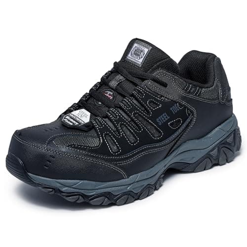 Skechers Men's Cankton Steel Toe Construction Shoe - Electrical Hazard Rated, Memory Foam, Black/Charcoal, 10.5 Wide