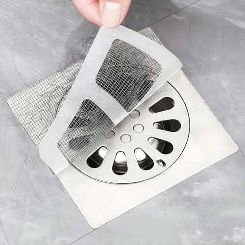 Shower Drain Hair Catcher Stickers, 30 Pack Disposable Ultra Fine Mesh Drain Covers for Catching Human and Pet Hair in Shower, Bathtub, Bathroom Sink, Laundry, Flat Adhesive Hair Trap Strainer Filter