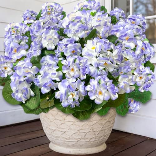 TURNMEON Artificial Geraniums Flowers for Outdoors Summer Decoration, 4 Bundles Fake Flowers Silk Purple Flowers UV Resistant No Fade Faux Plants for Planter Gardens Table Porch Indoor Cemetery Decor