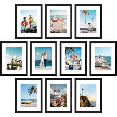decorUhome 8.5 by 11 Picture Frame Set of 10, Display Photos 6x8 with Mat or 8.5x11 Unmatted for Picture Frames Collage Wall Decor, Black