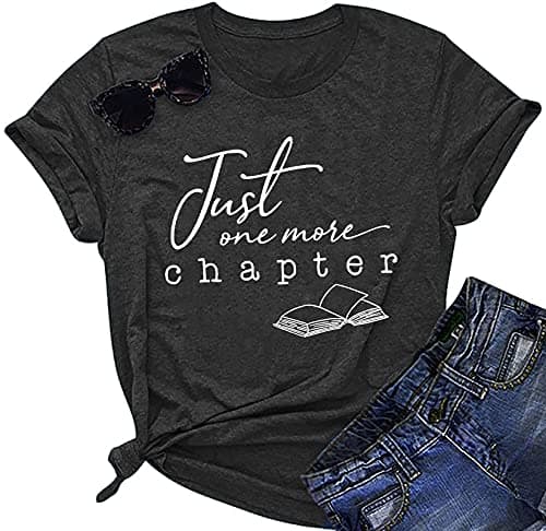 YI XIANG RAN Book Shirt Women Reading Tops Librarian Shirts Book Lover Gift Shirt Teacher Graphic Tee Tops (Dark Grey, Large)