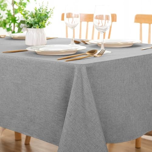 DWCN Square Faux Linen Tablecloth - Textured Waterproof Spill-Proof Wrinkle and Stain Resistant Table Cloth Decorative Fabric Farmhouse Table Cover for Kitchen Dining Party, 54 x 54 Inch, Grey