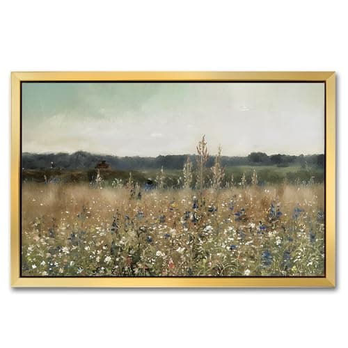 AIMAILON Vintage Gold Canvas Wall Art Framed Decor for Living Room - Home Decor Wall Prints Art Rustic Landscape Wall Art Wild Floral Botanical Pictures Wall Decor Artwork 12x18