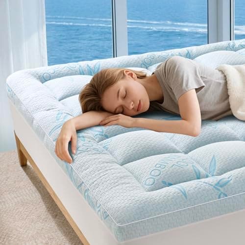 King Mattress Topper Viscose Derived from Bamboo,Breathable and Soft Extra Thick Pillow Top Mattress Pad Cover for Back Pain, Deep Pocket Fits 7–21 Inch Mattress (78"x80",Blue)