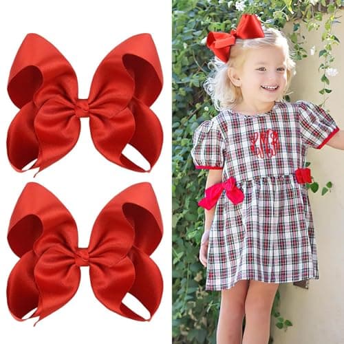 5.5 Inch 2pcs Red Hair Bows for Girls Grosgrain Ribbon Toddler Hair Accessories with Alligator Clips for Toddlers Baby Girls Kids Teens