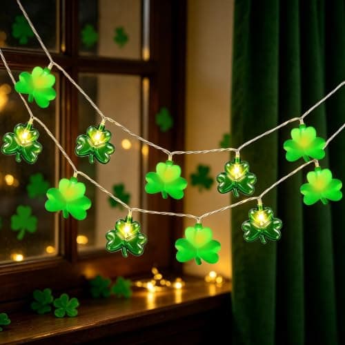 8.5Ft Shamrock String Lights Outdoor, St Patricks Day Decorations Lights with 10 LED Green Clover Lights, Plug in Shamrock Fairy Light for Window Patio Garden Party Irish St. Patricks Day, White Wire