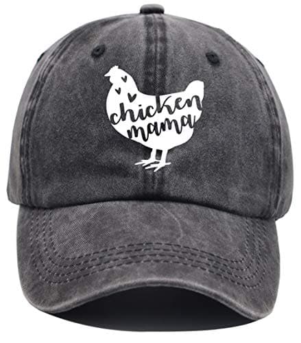 Chicken Mama Hat, Farm Hen Baseball Cap Vintage Washed Distressed Denim Adjustable Dad Hats (Chicken Mama Black, one Size)