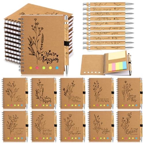 Watersay 10 Set First Day of School Gift for Teacher Students Bulk Inspirational Notebooks with Thank You Pens Employee Coworkers Staff Appreciation Party Favor Volunteer Women Men (Boho Froal)