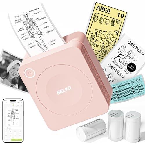 Nelko Sticker Printer, PM230 Print Pod Mini Bluetooth Portabel Sticker Maker with 3 Rolls Paper, Print Pods with Multiple Templates for Phone & Tablet, Smart AI APP Family, Pink