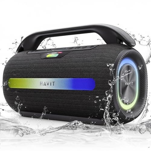 havit 120W(Peak) Loud Bluetooth Speaker with Deep Bass, IPX6 Waterproof Outdoor Party Speaker, RGB Lights, 12H Playtime, TWS Pairing, Portable Speaker for Beach, Camping, Backyard