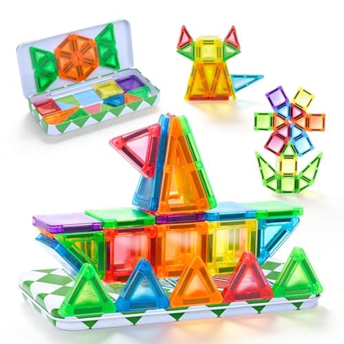 ZNZ Mini Magnetic Tiles 36PCS Travel Set with Case, Portable Magnetic Blocks Building Toys, Montessori Preschool Classroom Must Haves Sensory STEM Toys, Birthday Gift for Boys Girls Ages 3-8