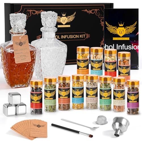 JenChrysm Whiskey Infusion Kit - Alcohol Infusion Kit to Make Your Own Flavored Drink, Whiskey Making Kit with Natural Ingredients - Whiskey Set, Tequila Gifts, for Men