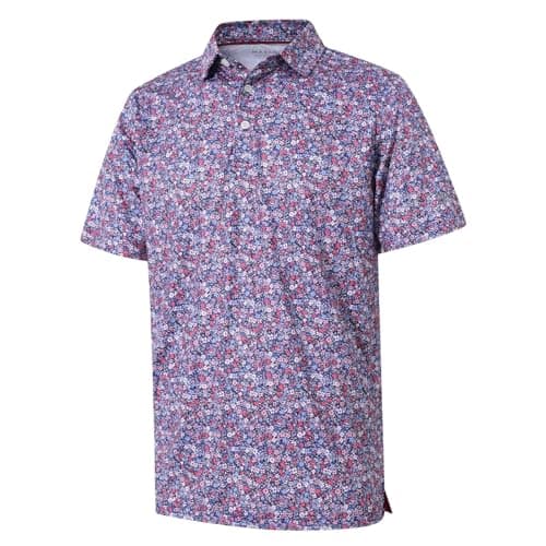 Golf Shirts for Men Dry Fit Short Sleeve Floral Print Performance Moisture Wicking Polo Shirt