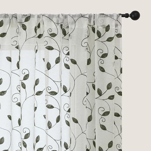 Aiyufeng Green Sheer Curtains Tiers 36 Inchs Long 2 Panels Set for Bedroom Bathroom,Soft Airy Light Filtering Leaf Pattern Textured Rod Pocket Short Voile Curtains for Small Windows,30Wx36L