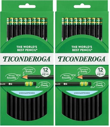 Ticonderoga Pencils, 2 HB Soft, Black | Wood-Cased | Unsharpened | 24 Count Total