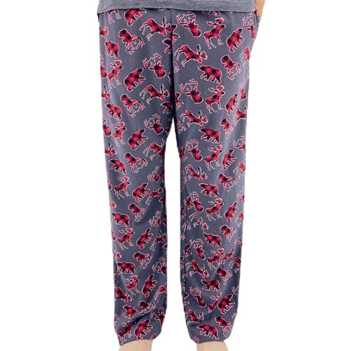 ROCK ATOLL Men's Colorful Patterned Soft Jersey Knit Pajama Lounge Pant Bottoms (Small, Buffalo Plaid Moose Print)