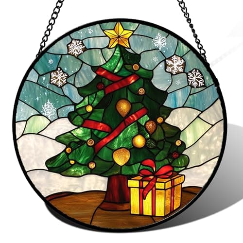DASTOLL Stained Glass Window Hanging Green Christmas Tree Snowflake 6.3" - Suncatcher Door Garden Sun Catcher Xmas Holiday Decor Birthday for Mom Men Woman Friend Nana