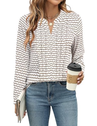 Blooming Jelly Women's Dressy Casual Blouses Business Work Tops Trendy Long Sleeve Pleated Shirts Boho Clothes 2026 Fall Outfits (Brown Striped,XX-Large)