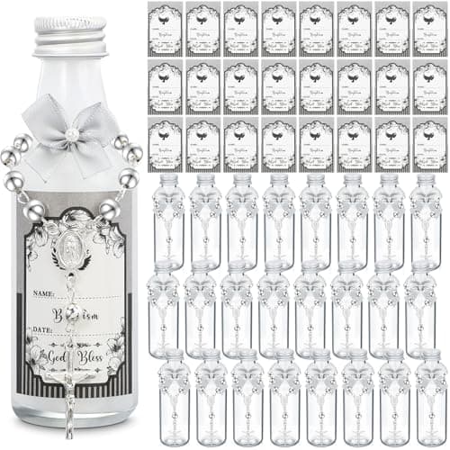FillTouch 12 Sets Catholic Holy Water Bottle Baptism Rosary Set Baptism Favors 1.7oz Christian Water Container Empty Glass Holy Water Bottle for Easter Party Church Wedding Table Newborn (Silver)