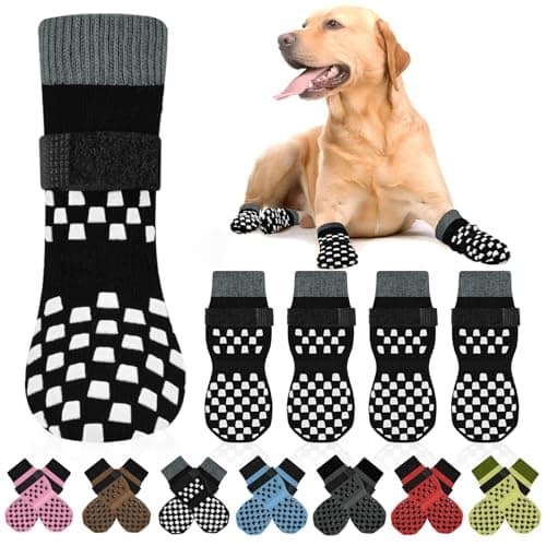 AIEDOULER Anti Slip Dog Socks to Prevent Licking Paws, Dog Shoes for Hot/Cold Pavement, Dog Boots on Hardwood Floors, Traction Control Dog Booties & Paw Protectors for Small Medium Large Senior Dogs