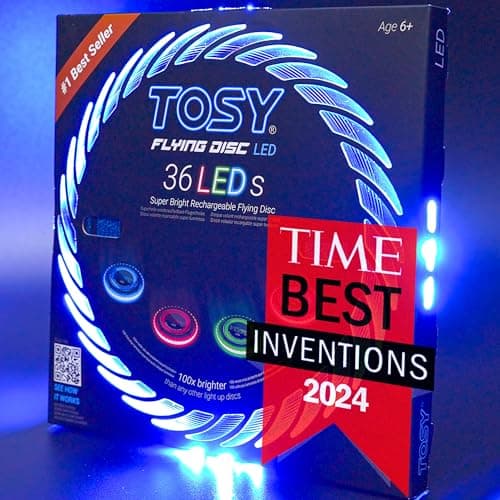 TOSY Flying Disc - 36 Monocolor LEDs, Super Bright, Smart Modes, Easter Basket Stuffers Gift, Camping Toy for Kid/Teen/Adult, Auto Light Up, Rechargeable, Waterproof, 175g