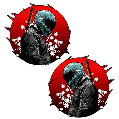 1Pair Japanese Motorcycle Samurai Car Stickers 5.12''x4.72'' Waterproof Viny Red Sun Warrior Sunscreen Decals, Used for Car, Laptop, Motorcycle, Van, RV | CZ11