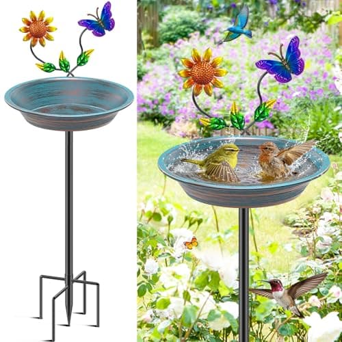 Metal Bird Bath for Outside, 47.6" H Freestanding Birdbaths Vintage Bule