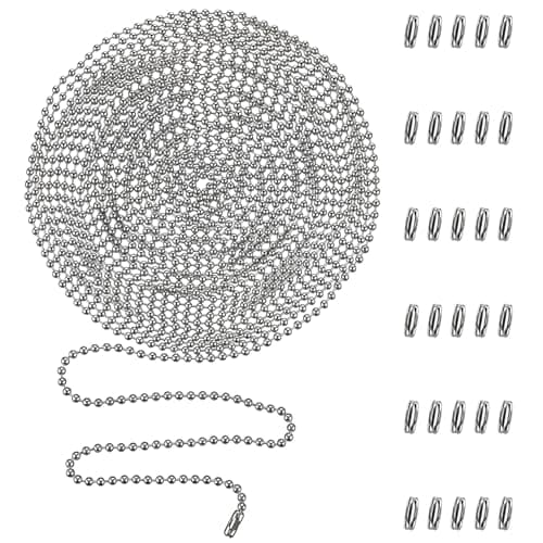 Pull Chain Extension 236Inch Adjustable Ceiling Fan Pull Chain Rustproof Stainless Steel Ball Chains with 30 Connectors 3mm Diameter Chains Extender for Fan Light Tags Curtains DIY Crafts