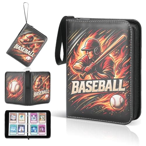 Best baseball card binder 4-Pocket holds 480 cards, 120 pages side-loading, PU leather zip waterproof cover, acid-free pages, for home storage & card shows, baseball cars binder, gift kids boys girls!