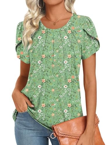 Addtoo Womens Tops 2026 Summer Casual Shirt Short Sleeve Blouse Pleated Front Trendy Tunic XL