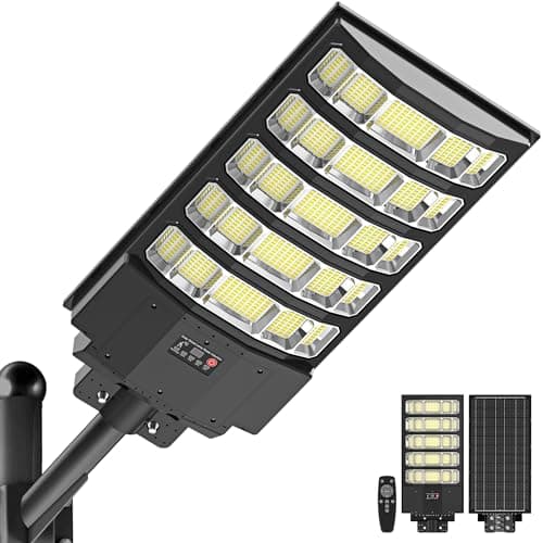 OKPRO 10000W Solar Street Lights Outdoor, Super Bright Solar Lights Outdoor Waterproof with Motion Sensor, IP66 Solar Flood Security Lights with Remote Control for Yard, Driveway, Parking Lot,Stadium