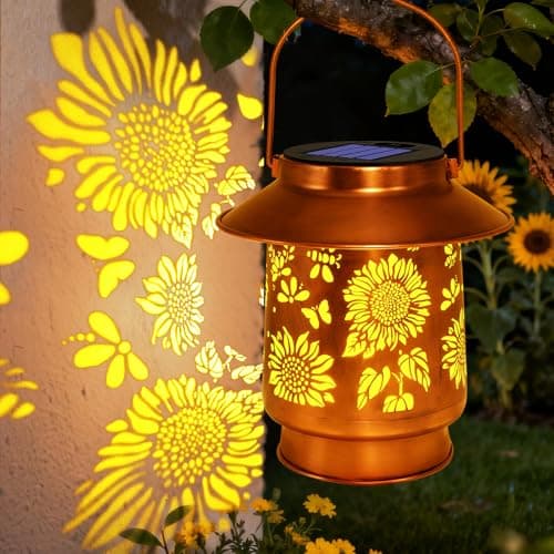 Sunflower Solar Lanterns Outdoor Waterproof ,Garden Decor Birthday Gifts for Women Mom Grandma,Metal Hanging Solar Lights Outside Decorative for Yard Patio Backyard Pathway Porch