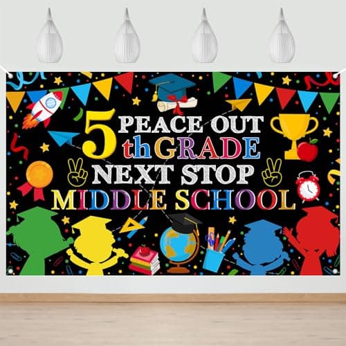 Avezano Peace Out 5TH Grade Next Stop Middle School Backdrop 5th Grade Graduation Decorations Banner Elementary School Classroom Banner Photo Booth Props (6x3.6ft)