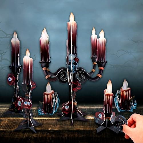 Cheerland Halloween Centerpieces 3D Rose Skull Candle Cutouts for Halloween Birthday Party Table Decorations